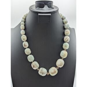 Signed BB Sterling Silver Graduated Aqua/Jadeite Stone Bead 22" Necklace 192.1g